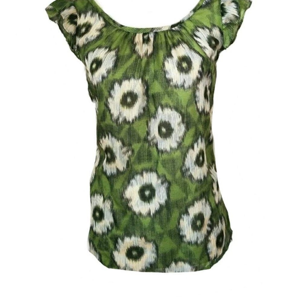 🎀 Edme green floral print top size 8